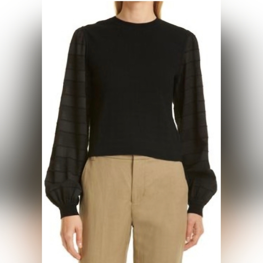 Club Monaco Black Textured Balloon LongSleeve office Career modest Blouse Medium